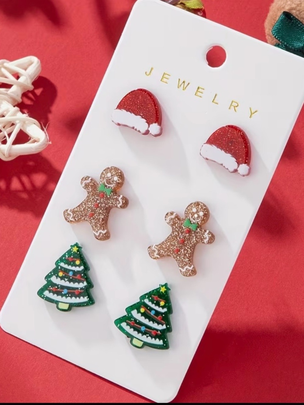 Festive Christmas Stud Earring Set - Santa Hats, Gingerbread, Trees